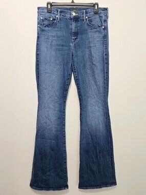 MOTHER The Down Low Weekender Heel High Tide Blue Flare Leg Jeans Sz 32 Mid Rise